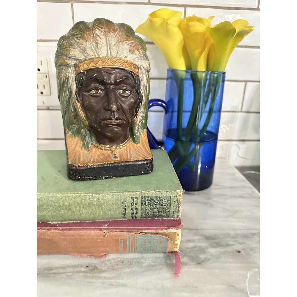 1940s 1950s American Indian Hand painted Chalkware Figurine Carnival Prize Japan